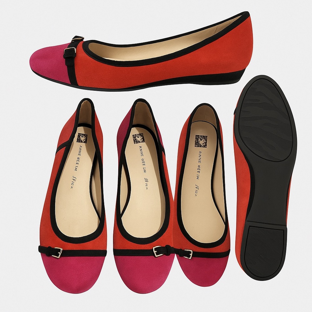 Retro Anne Klein iFlex Suede Colorblock Flats | Pink Red Ballet Shoes 8M